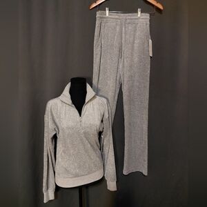 Cozy Gear New York Gray Velour Half Zip-Up & Pants Sweatsuit Activewear Set NWT